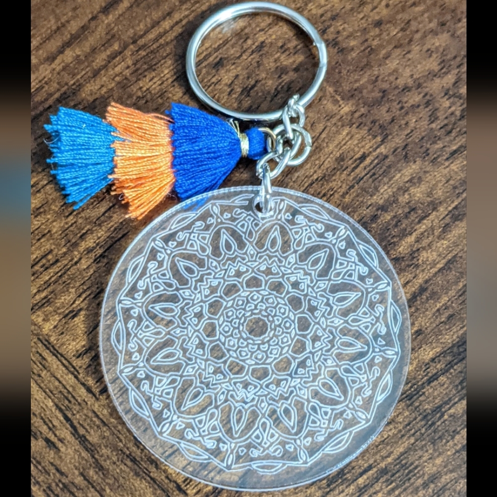Handmade Engraved Mandala Acrylic Keychain